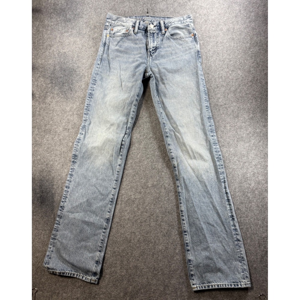American Eagle Mens Relaxed Straight Leg Jeans Light Wash Blue 30x36 Stretch